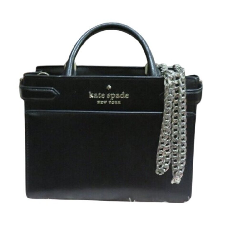 Kate Spade two handle italian leather black tote handbag purse & crossbody chain